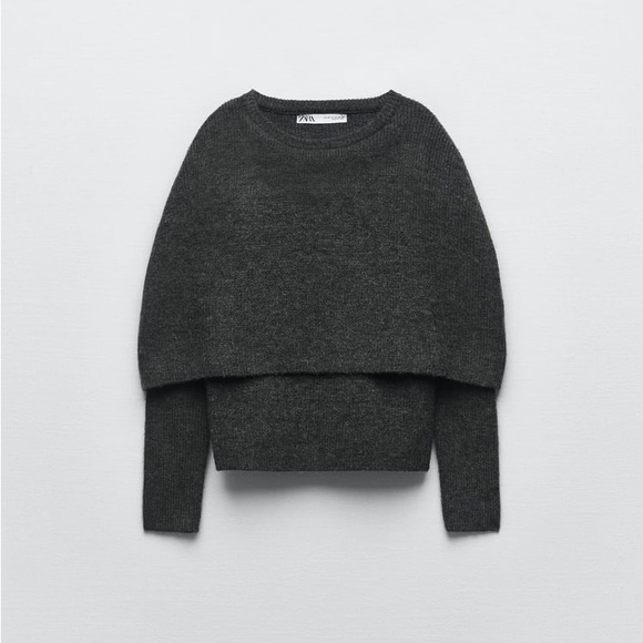 Zara Anthracite Grey Wrap Collar Knit Sweater - Picture 9 of 11